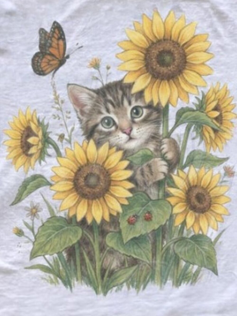 Sunflower Kitten 90s Graphic Tshirt, Retro Cottagecore Cat Unisex Shirt - Picture 2 of 4